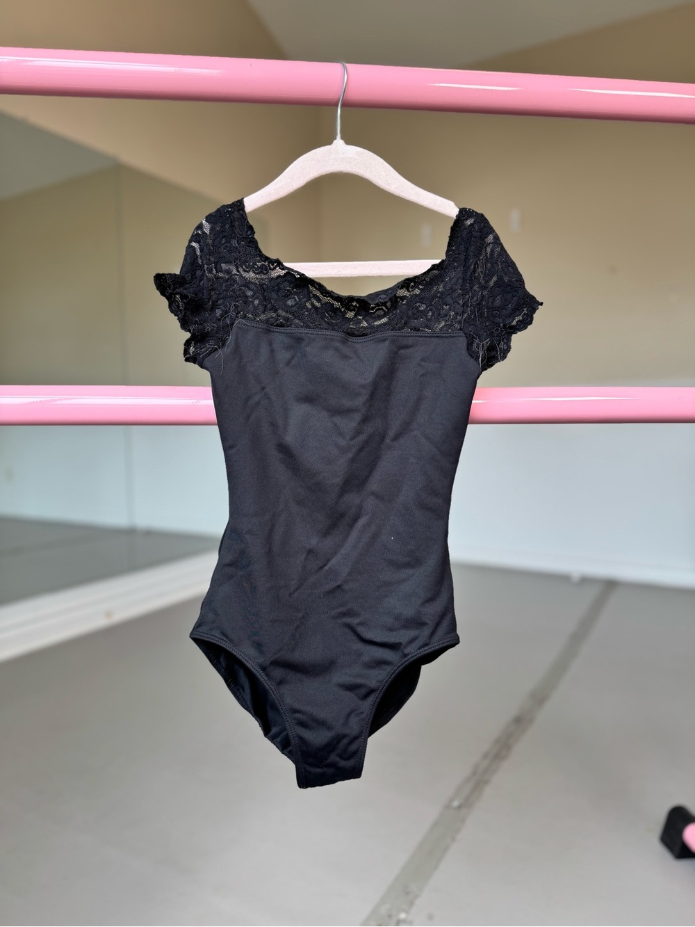 Girls SoDanca Black Lace Cap-Sleeve Ballet Leotard